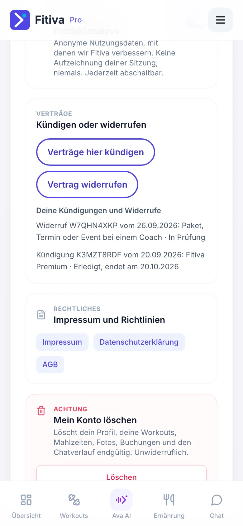 Karte Datenschutz und deine Daten mit Deine Kündigungen und Widerrufe: ein Widerruf in Prüfung und eine erledigte Kündigung