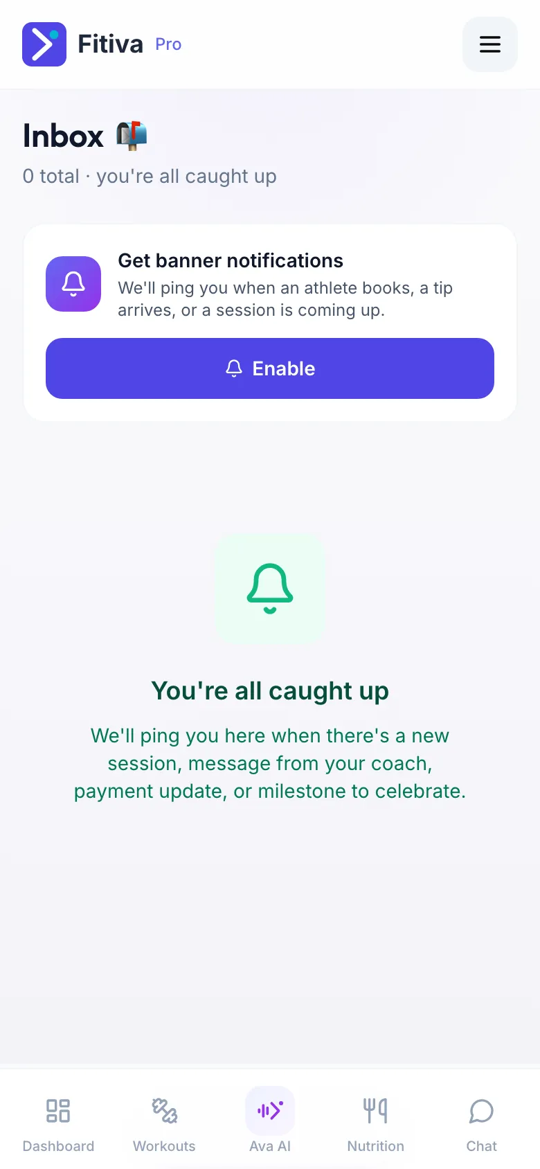 The Inbox with the Get banner notifications card and the Enable button